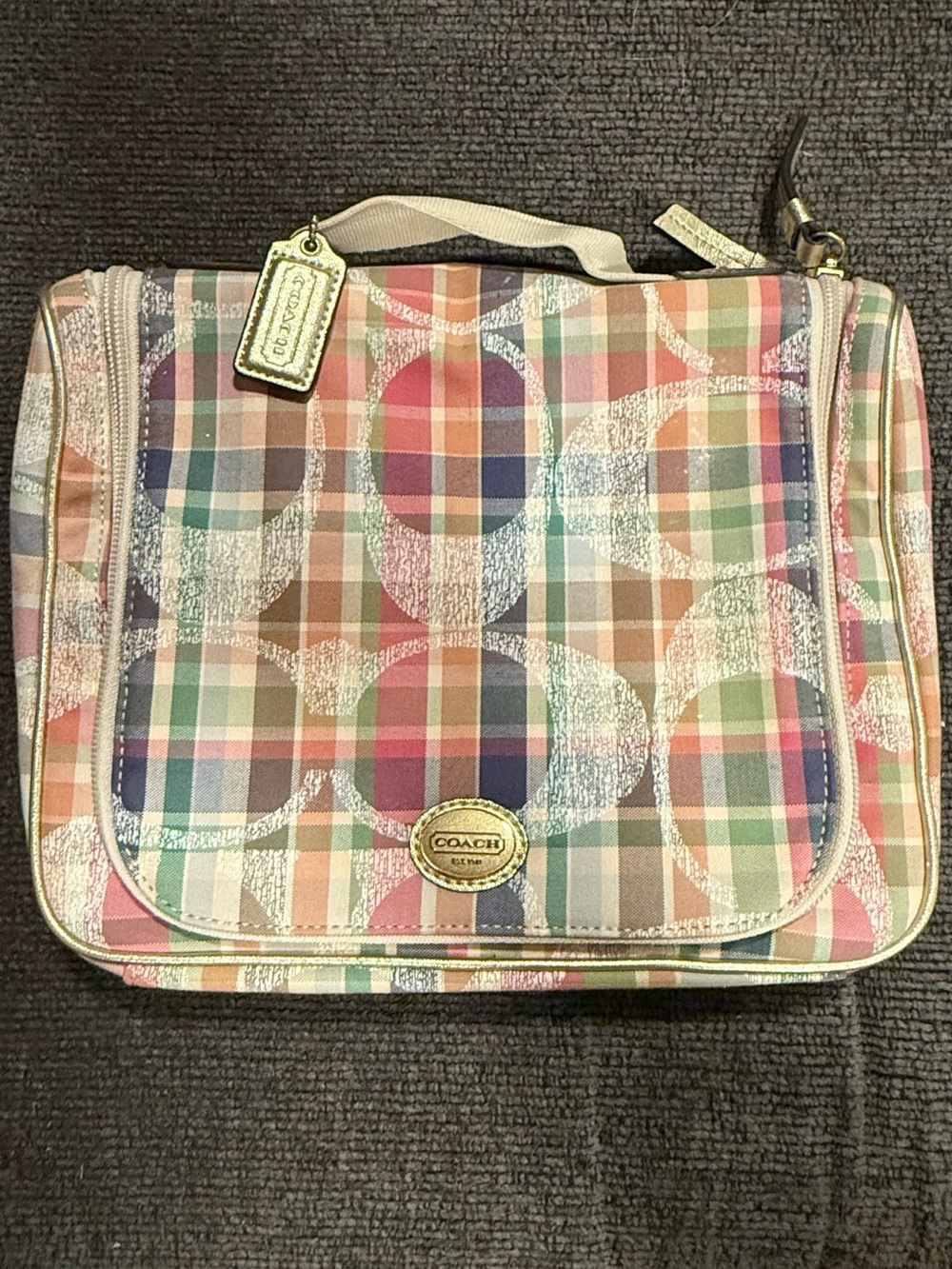 COACH Multicolor Plaid Signature Cosmetic Bag